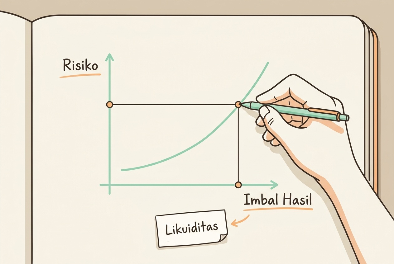 Diagram sederhana hubungan risiko dan imbal hasil dalam edukasi investasi dasar