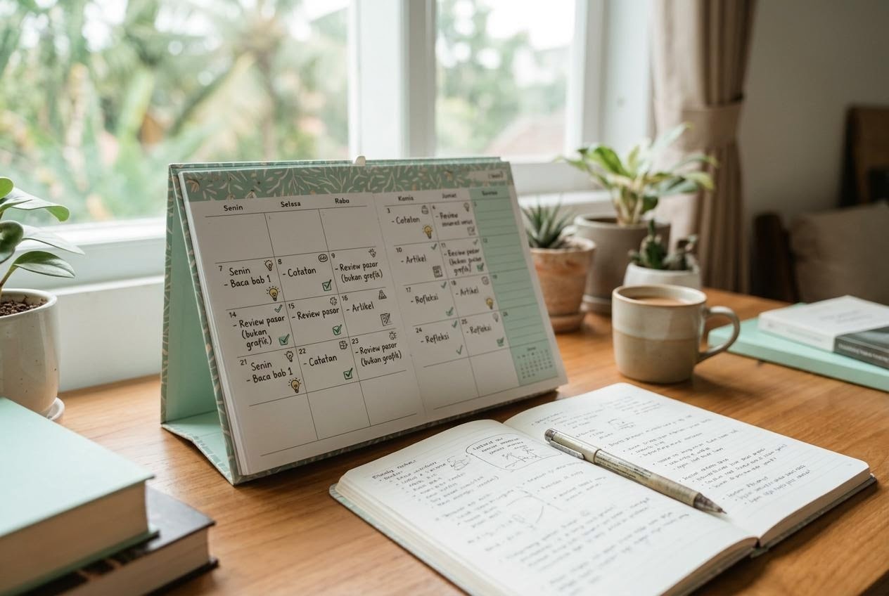 Kalender dan catatan rutin sebagai gambaran kebiasaan belajar literasi investasi